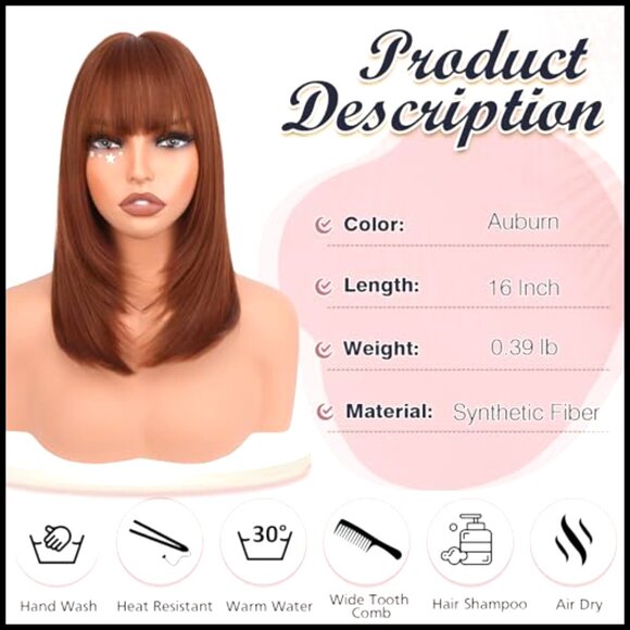 Synthetic Bob Wig with Bangs Heat Resistant Natural Looking Shoulder Length main image 3